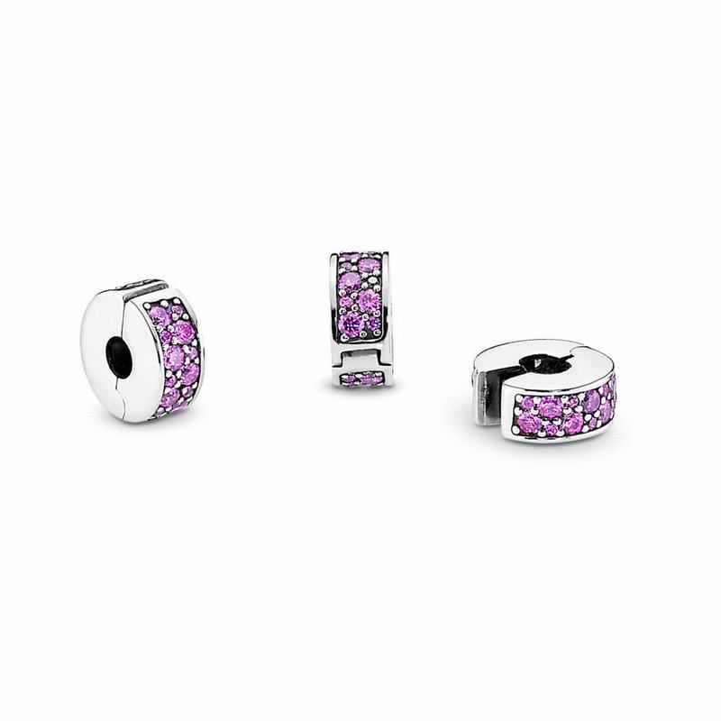 Pandora Shining Elegance Clip Charm Ireland - Sterling Silver/Silicone/Purple/Cubic Zirconia - 09381